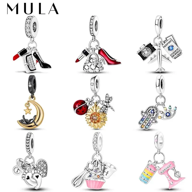 Silver Jewelry Charms Lipstick Plane Insect Pendants Fit Original Bracelet Beads DIY 1PC