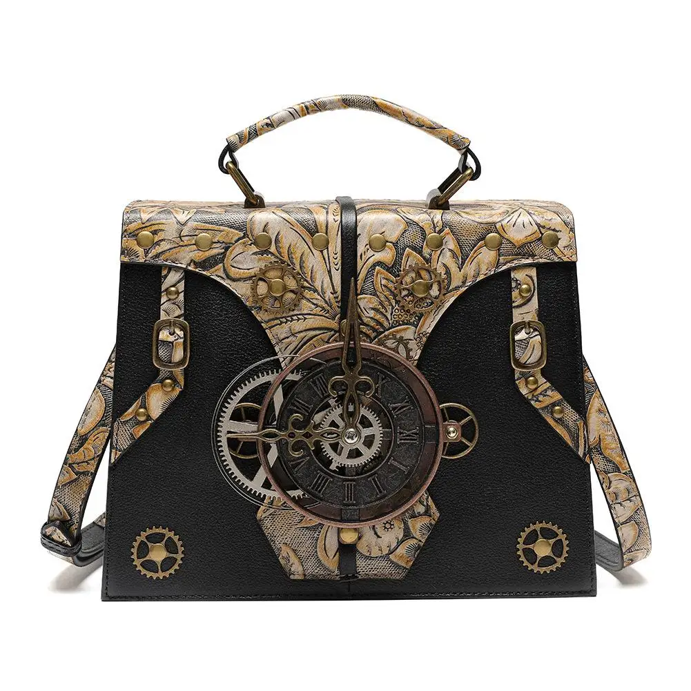 Steampunk Leather women's bag niche embossed ladies handbag retro style cowhide women's shoulder bag diagonal bag card holder