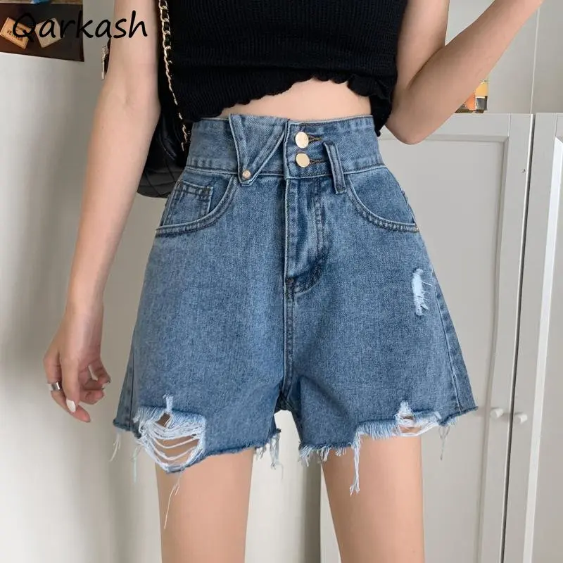 

S-5XL Shorts Women Denim Loose Ripped Holes Summer Holiday Casual High Waist Korean Style Chic Fashion Vintage Teens Streetwear