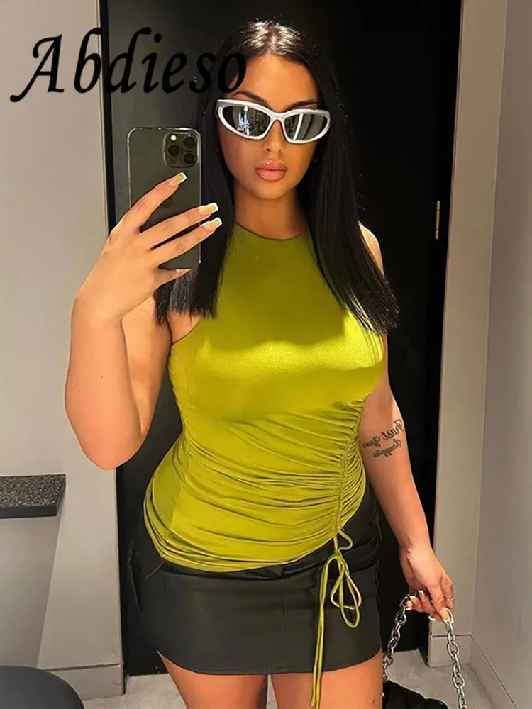 Abdieso Y2K Green Summer Bandage Streetwear Crop Top Women Fashion