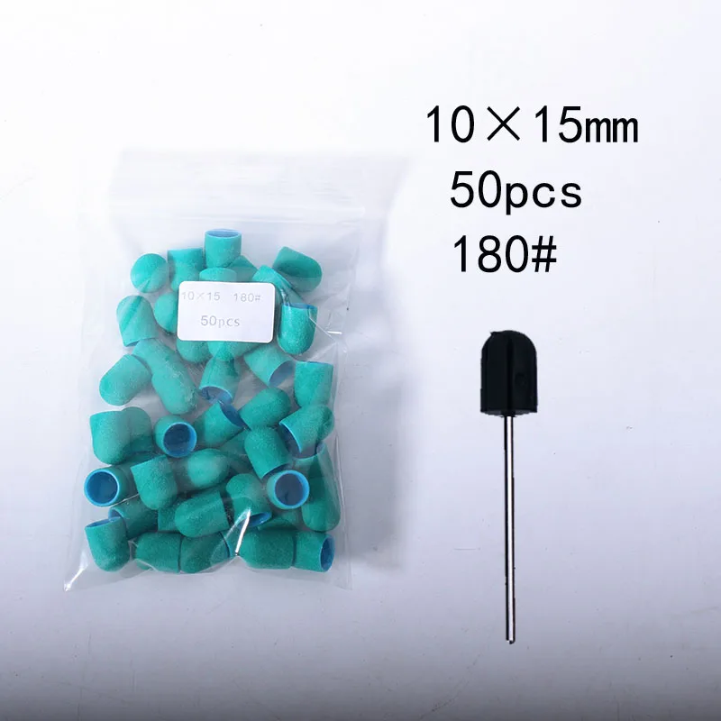 50PCS Green Nail Sanding Caps 1 Rubber Nail Drill Bit Polishing Art Rotating Remove Burrs Manicure Pedicure Accessory Tool