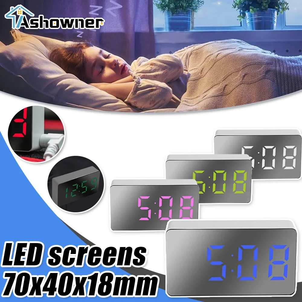 Led Spiegel Digitale Klok Wekker Snooze Tafel Klok Wakker Mute Kalender Dimbare Elektronische Desktop Klokken Home Decoratie