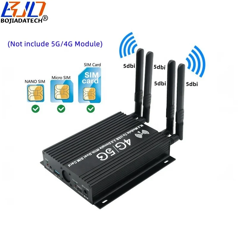 

NGFF M.2 Key B Slot Wireless Adapter 2 SIM with 4 * Antenna & Protection Case For 3042 3052 5634 Type 5G 4G LTE Module