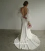 Japan Style Floor Length Square Neck Wedding Dress Korea Customized Backless Mermaid Bride Dresses Open Back Bridal Gowns 2