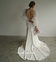 Japan Style Floor Length Square Neck Wedding Dress Korea Customized Backless Mermaid Bride Dresses Open Back Bridal Gowns 2