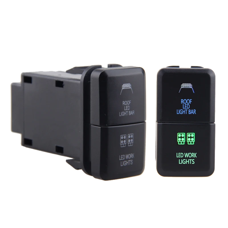 

1PC 12V Car Dual Toggle Switch LED Light Bar Blue/Green On-Off Push Switch Button With Cable For OBD2 Car Accessories