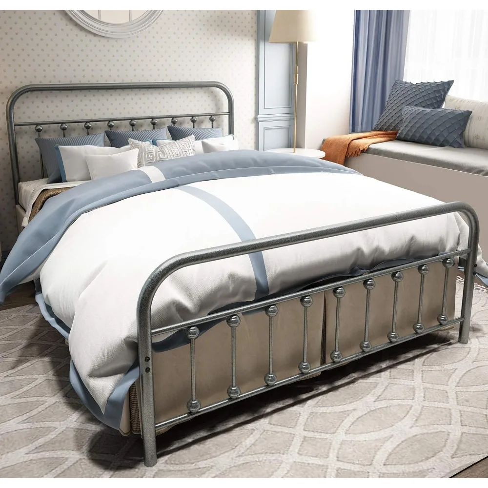 

Metal Bed Frame Queen Size with Headboard and Footboard Single Platform Mattress Base,Metal Tube and Iron-Art Bed