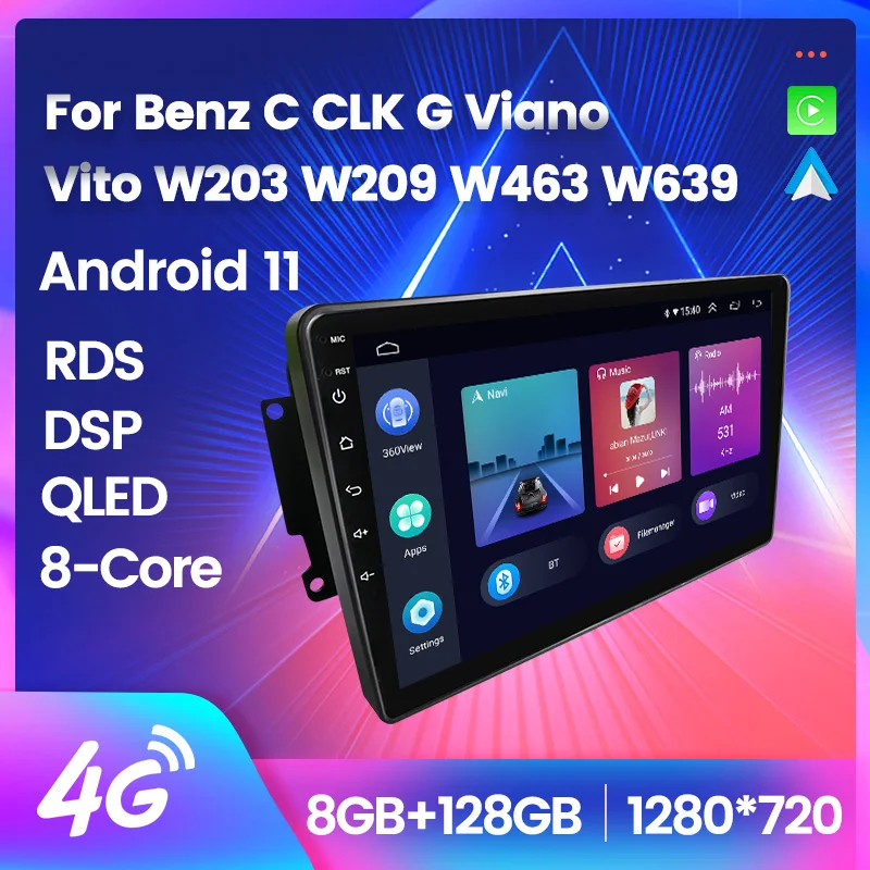 

Android 11 Car Radio For BENZ C CLK G Viano Vito W203 W209 W463 W639 is GPS Player 8-core Built-in Carplay+Auto DSP RDS QLED