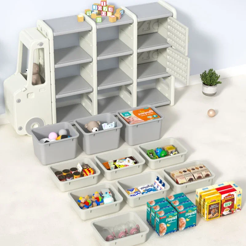 Large-Capacity Car Shape Toy Shelf Plastic Storage Cabinets for Kids' Book Toys