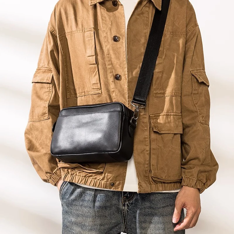 

Simple Men's Handbag Casual Commuting Small Crossbody Bag Top Layer Cowhide Shoulder Bag Personalized And Mobile Phone Bag