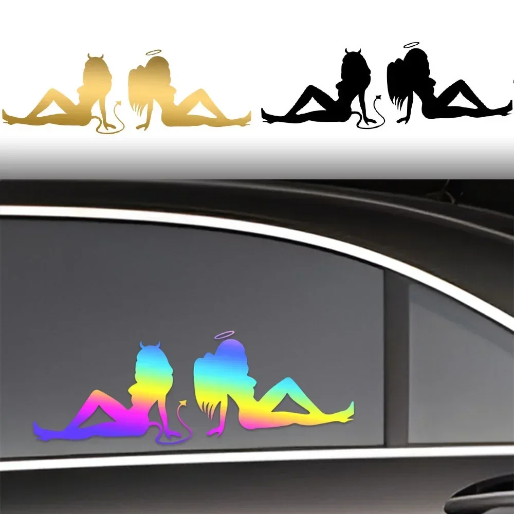 다채로운 천사와 악마 소녀 실루엣 스티커 다양한 색상으로 제공되며, 오토바이, 노트북 장식에 적합합니다.