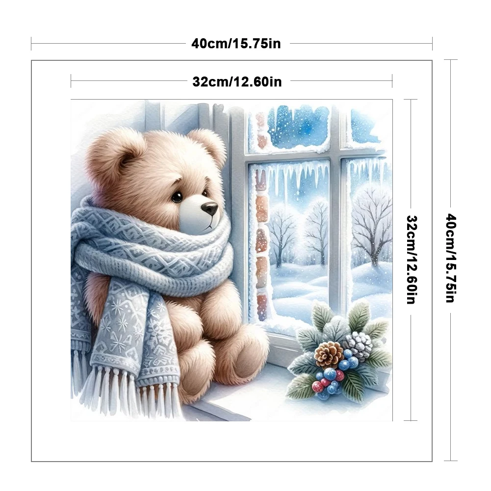 Cartoon Bear Gnome Cross Stitch Kit 11CT Printed Canvas Full