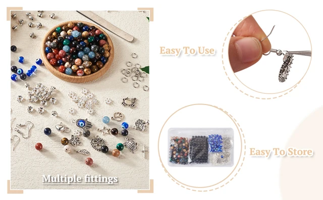 DIY Beads Making Kit with Natural Stones Bead Blue Lampwork Evil Eye Beads  Alloy Charms Earring Hook for Bracelet Earring Supply - AliExpress