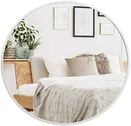 

Round Mirror, Bathroom Circle Mirror, 24 Inch Mirror with Modern Brushed Metal Frame, Suitable for WALL Hanging Decoration, Liv
