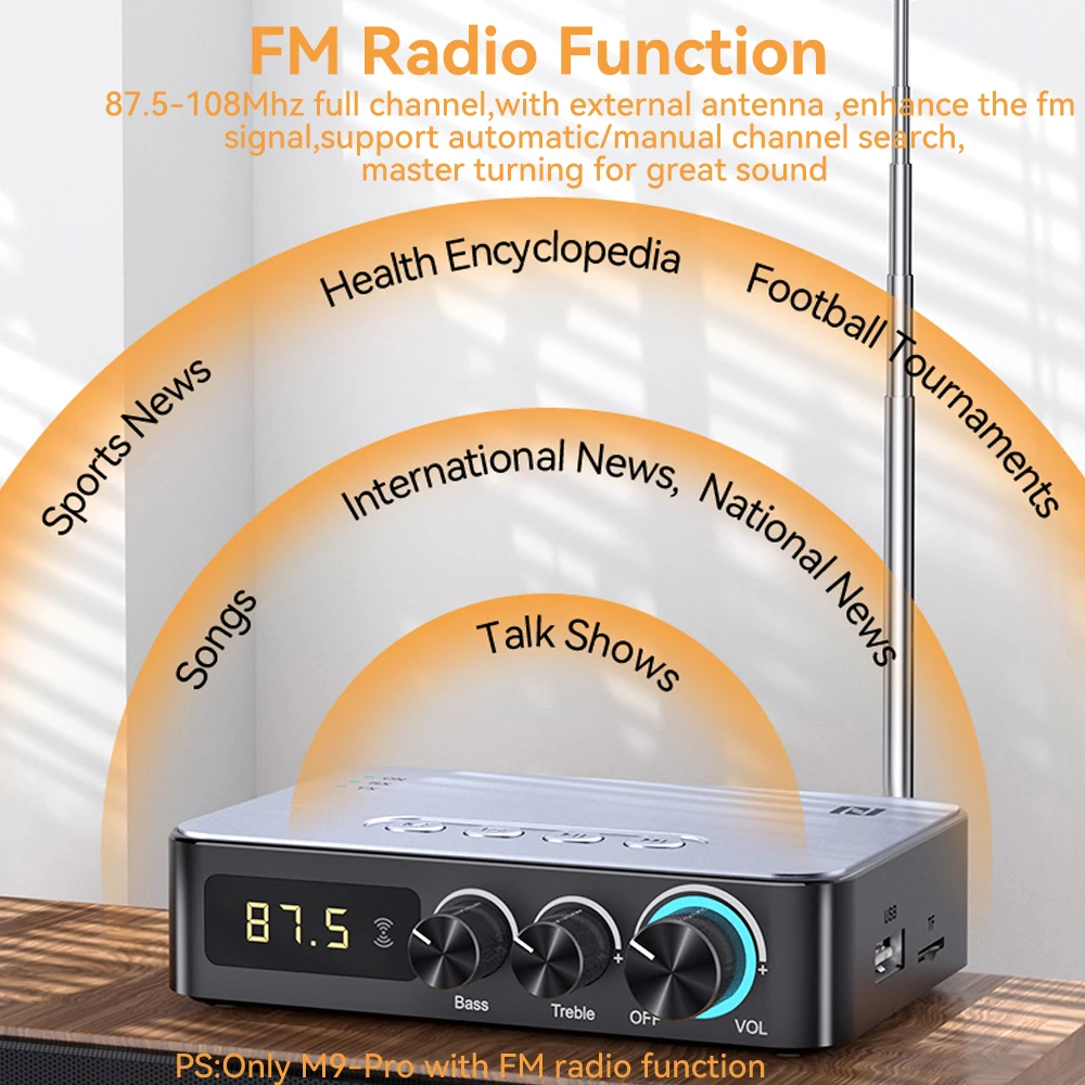 Bluetooth Adapter NFC Bluetooth 5.1 Audio Receiver Transmitter 3.5mm AUX/RCA/ 6.5mm Mic/USB Disk/TF Card Player Wireless Stereo FM Radio
