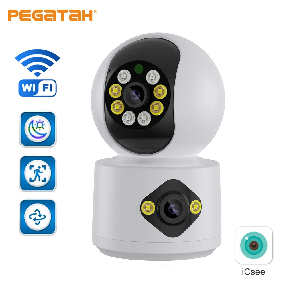 PEGATAH 4MP WiFi Camera with Dual Screens Baby Monitor Night Vision  Indoor PTZ Security Cam Wireless CCTV Surveillance Cameras tuya wifi ip camera indoor 1080p hd night vision ai detection surveillance cameras for pet baby monitor with alexa