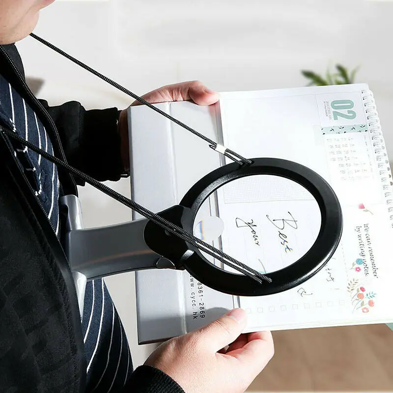 2.5X 5X Cross Stitching Magnifier LED Reading Sewing Embroidery Magnifying  Glass with Neck Strap