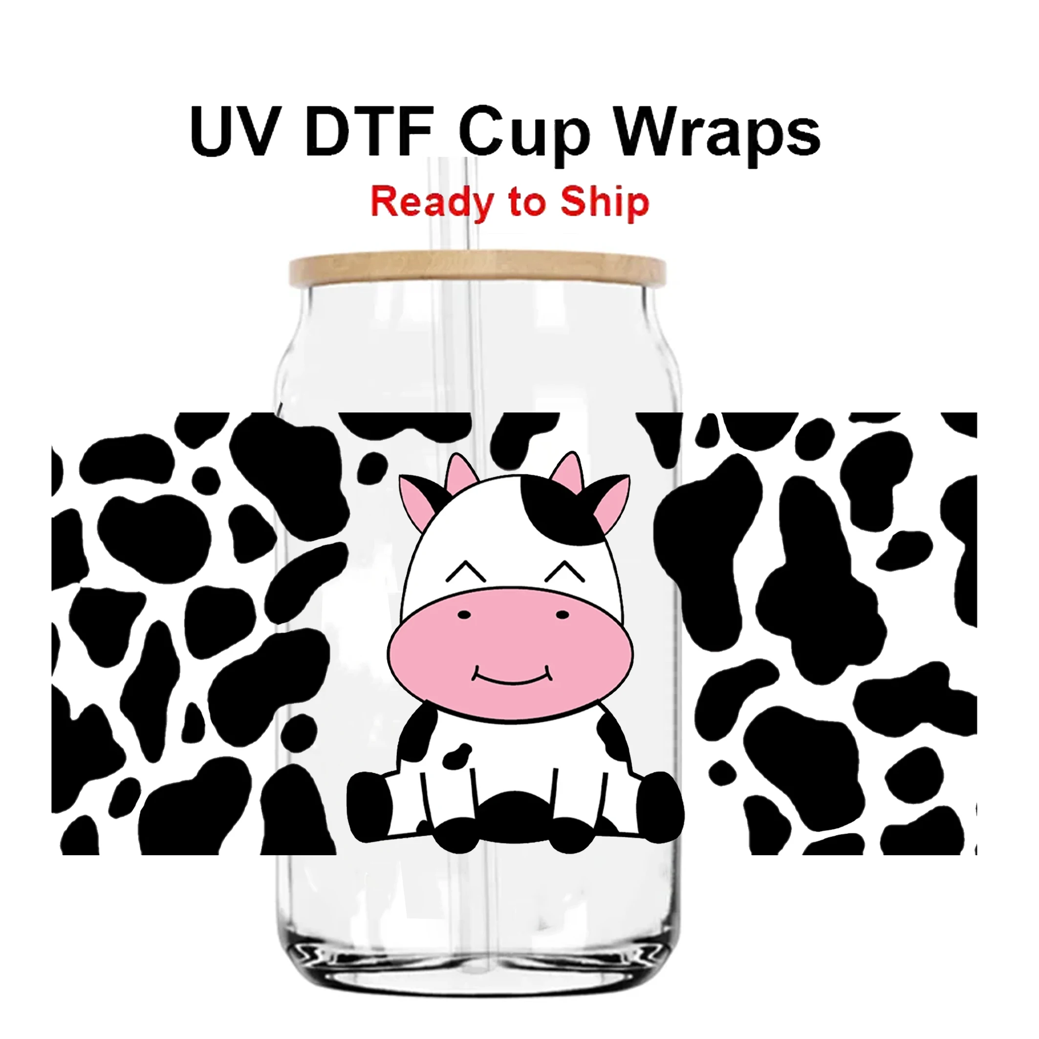 

Transfer Sticker UV DTF Sticker For Glass Cups Wrap Personalize Cow Spot Animal Custom Labels DIY Logo Selfadhesive