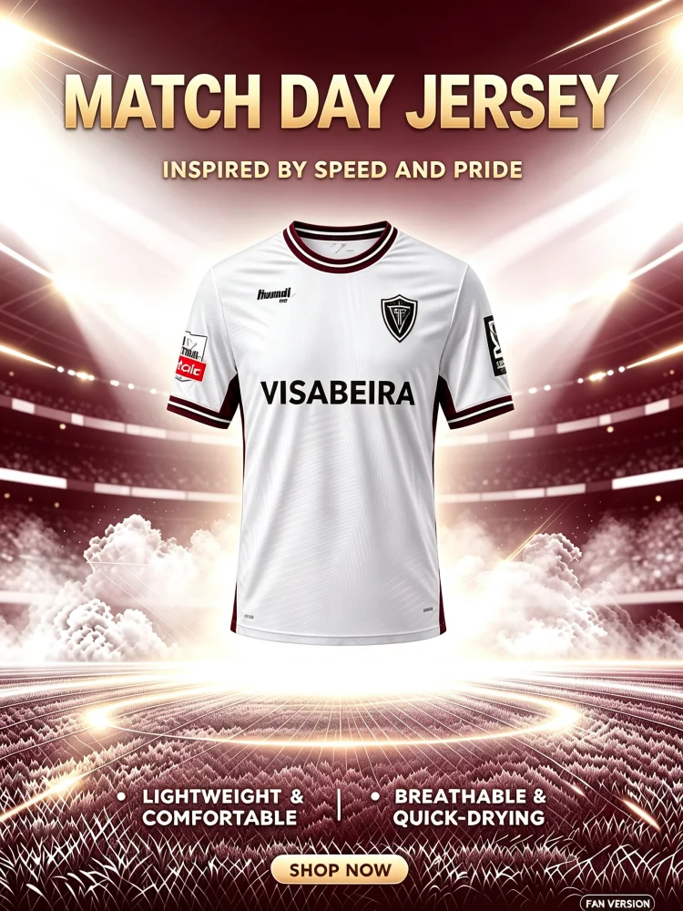 2026-27 Sommer 3D-gedrucktes schnelltrocknendes Sport-T-Shirt für Herren, Unisex, atmungsaktiv, Académico de Viseu Fußballtrikot, Familien- und Kinder-T-Shirts