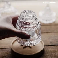 Storage Tank Vintage Relief Imitation Crystal Glass Coffee Sugar Jar Household Makeup Cotton Jewelry Box with Lid Storage Tank 1