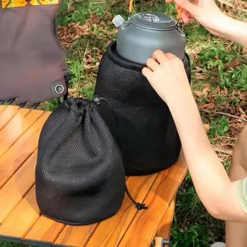 Outdoor Pot Storage Bag Portable Camping Cooker Stove Tableware Organizer Bag Anti-Dust Thicken Nylon Mesh Drawstring Pouch