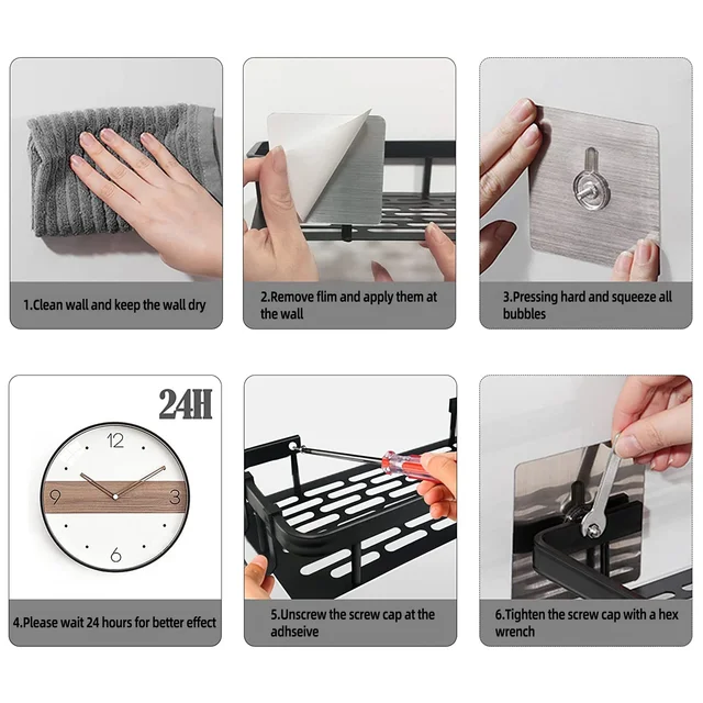 Portaoggetti da bagno senza mensole per trapano supporto da parete mensola angolare supporto per doccia per WC Shampoo Organizer accessori per il bagno 6