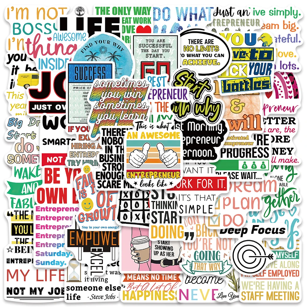 

50pcs Entrepreneur Quotes Stickers Vinyl Waterproof Graffiti Decals For Laptop Luggage Skateboard Scrapbook Fridge Sticker