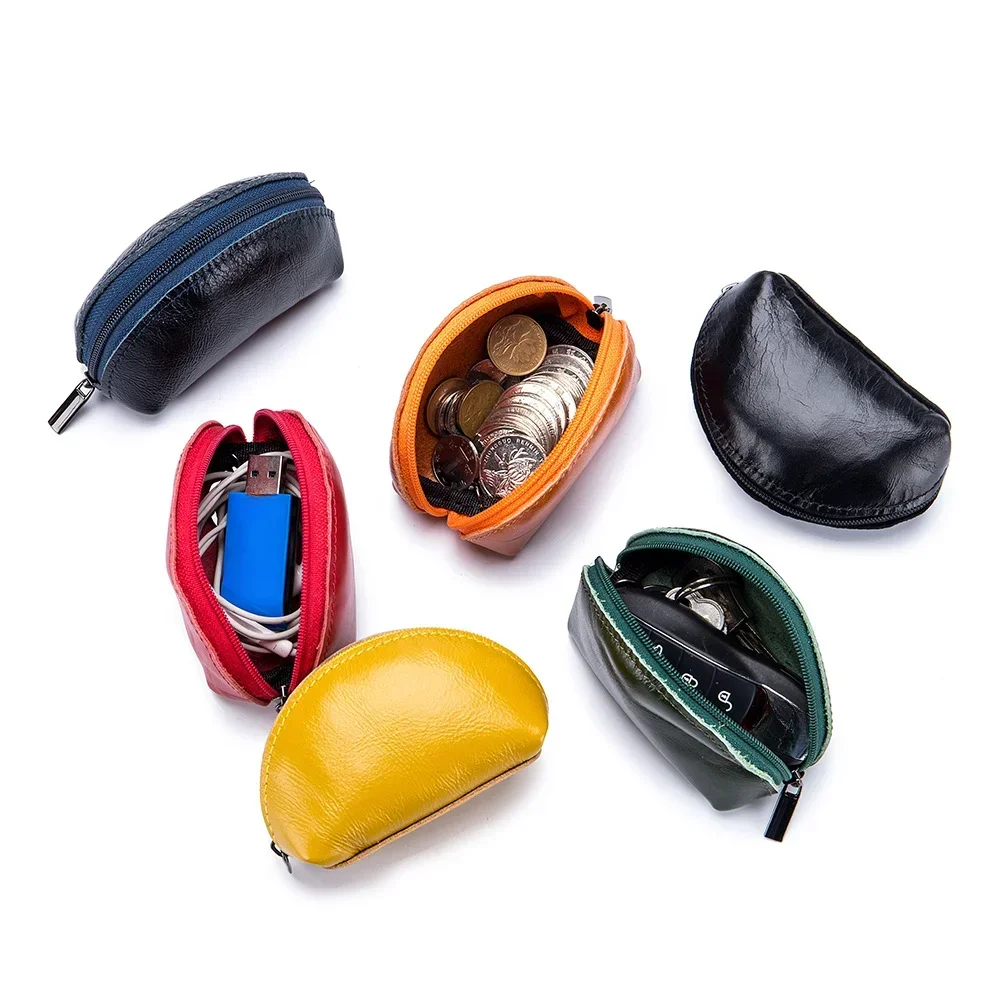 Genuine Leather Coin Purse Women Men Vintage Handmade Wallet Small Mini Access Card Holder Key Bag Case Zipper Change Purses