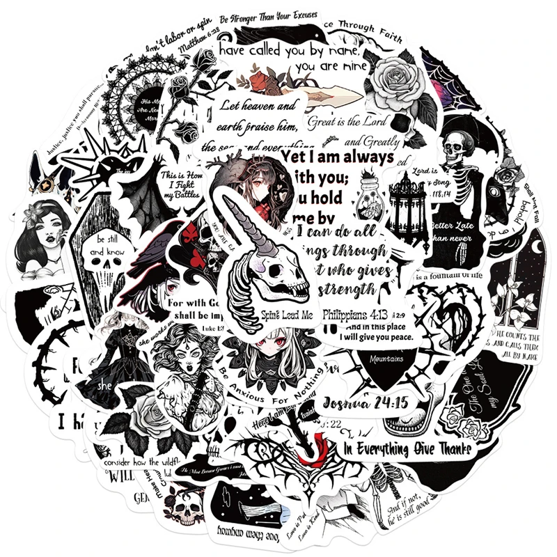 

Gothic Bible Phrases Stickers for Laptop Suitcase Album Stationery Waterproof Album Decals Kids Toys Birthday Christmas Gifts