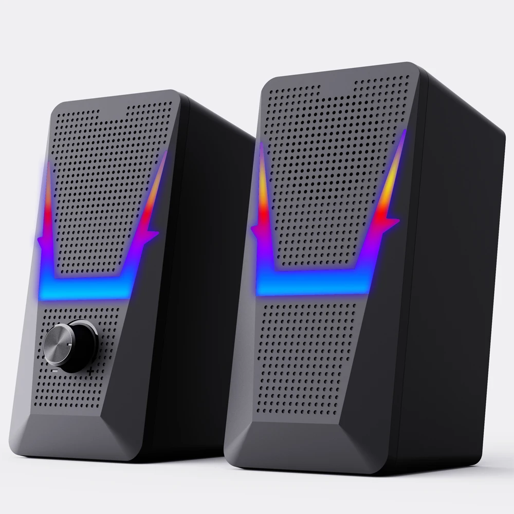 2.0 스피커 RGB 라이트 서브 우퍼 사운드 박스, PC 게이머, 컴퓨터, TV, 전화, 노트북용 미니 휴대용 스피커