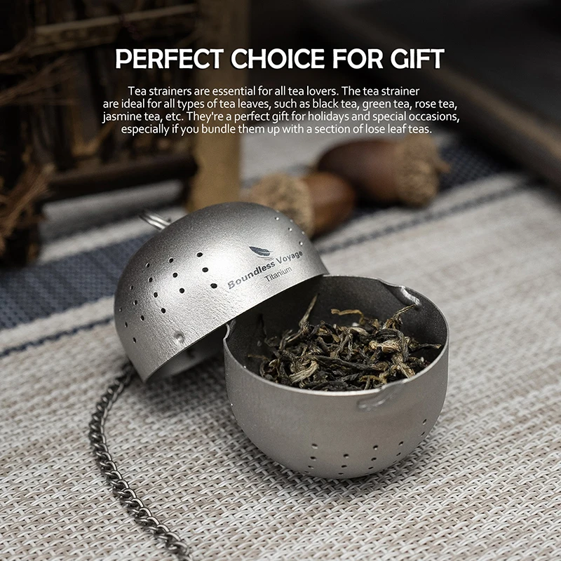 Boundless Voyage Titanium Tea Filter Tea Ball Infuser for Loose Tea Lightweight Tea Steeper with Extented Chain Hook For Camping