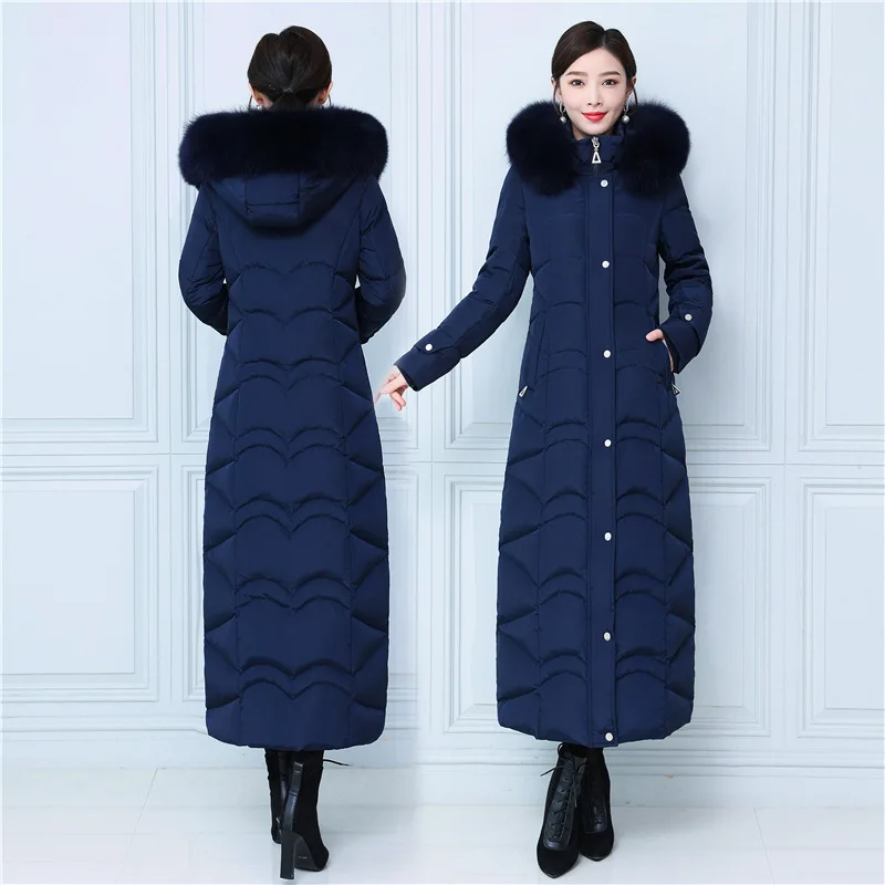 

Women Down Coats for Winter 2022 Doudoune Femme Puffer Down Jacket Clothes Long Parkas Fox Collar Overcoats Hooded Black Navy