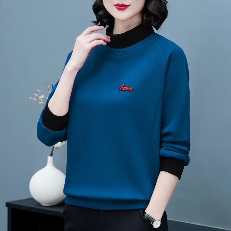 2023 Autumn and Winter Pure Cotton Women's Half High Neck Sweater Casual Elegant Loose Pullover Solid Color High Street Tops