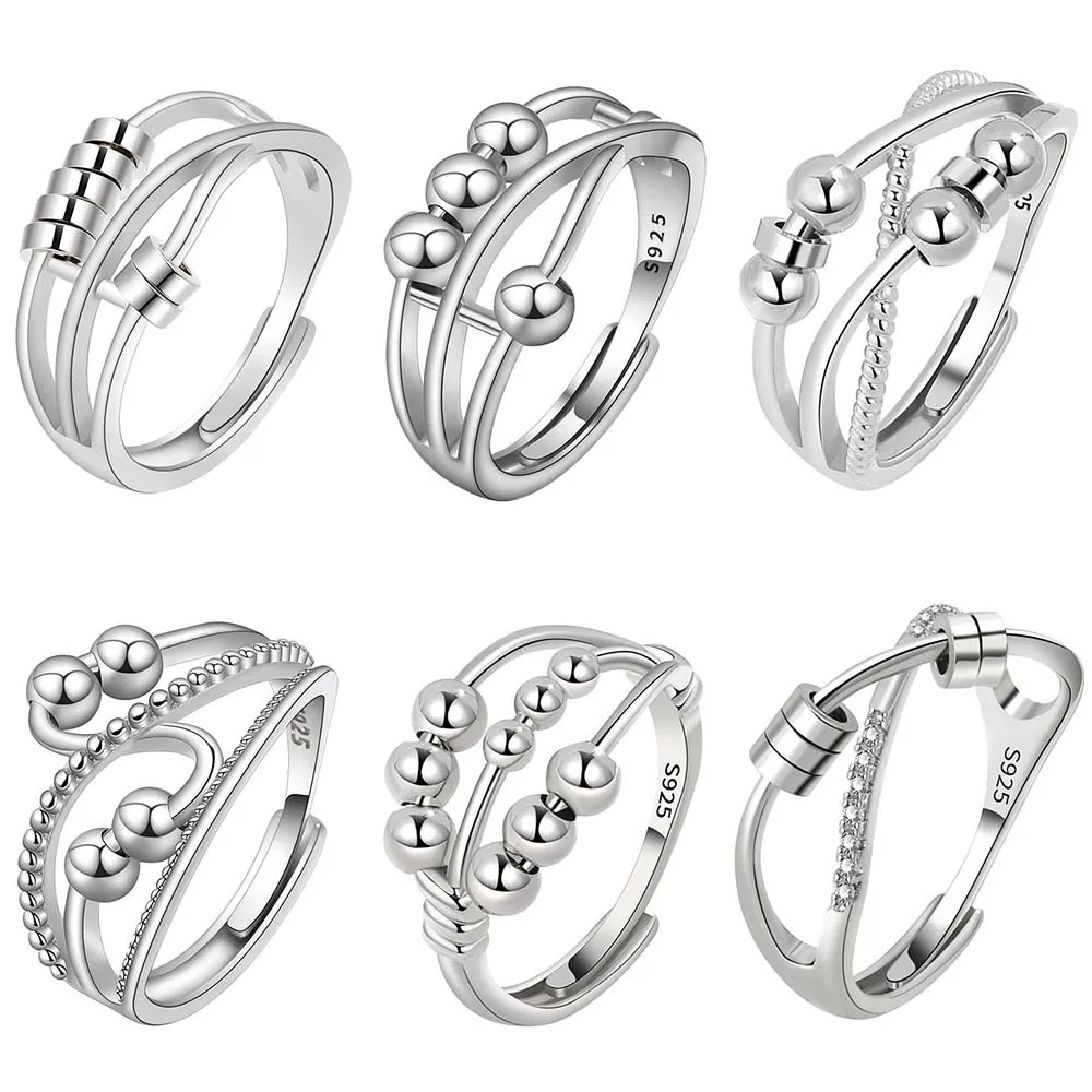 Piccole Perline Ansia Anello Rotante Anti Stress Fidget Spinner Twisted Stacking Knuckle Ring Regali Di Gioielli Da Sposa Di Moda