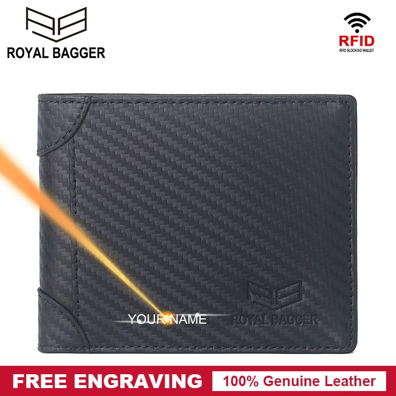 

Royal Bagger RFID Block Short Wallets for Men Slim Thin Simple Wallet Carbon Fiber Card Holder Business Casual Genuine Leather