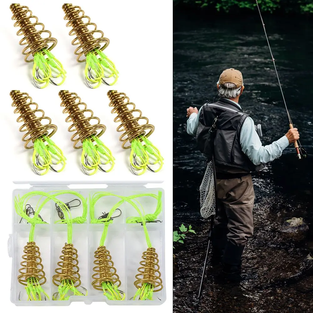 

4Pcs/Lot 6 Hooks Explosion Fishing Hook Fishing Lure Bait Trap Feeder Cage Sharp Fishing Hook with Stainless Steel Springs