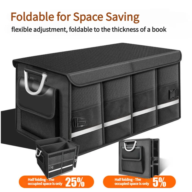 Heavy-Duty 72L Trunk Organizer for Car Large-Capacity Foldable Storage Box High-Density Oxford Cloth Waterproof Car Organizer