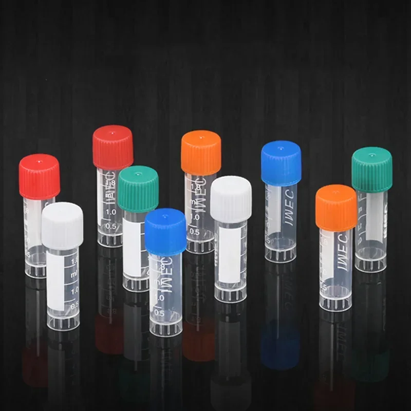 Laboratory Graduated Plastic Freezing Tube Cryo Preservative Vial Sample Cryovial Colorful Cover 50pcs/lot