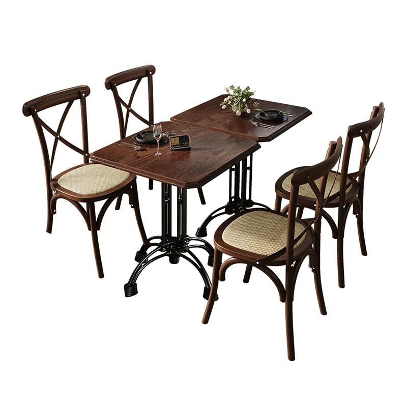 Bar Table Chair Combination 10 Retro American Style Cafe Solid Wood Table and Chair