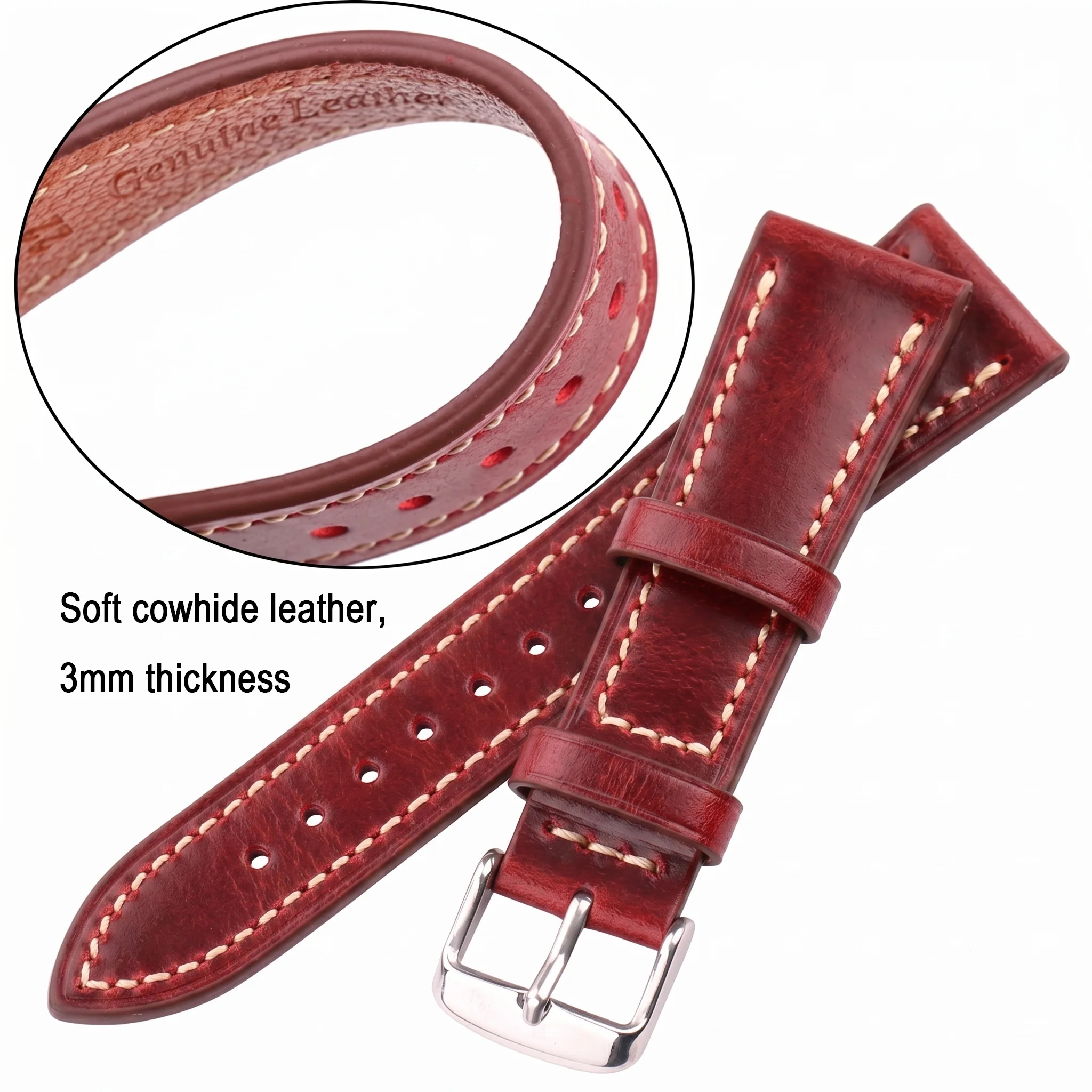 Elegant Vintage Oil Wax Leather Watch Strap - Soft Top Grain Leather Bracelet