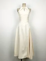 DEAT-فستان نسائي بطيات غير متماثلة ، مجوف ، بدون أكمام ، مرقع ، طية صدر السترة ، أنيق ، موضة الصيف ، خصر جديد ، 13DB3299 1