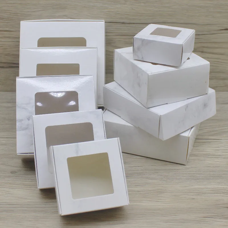 10pcs Multi-Size Square Paper Boxes in White, Kraft, and White Marble, Candy and Gift P... - SKU SPB01806 - UGI Packaging