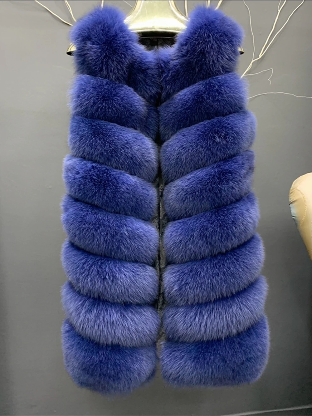 Sleeveless Fox Fur Vest for Women, Long, Real, Genuine, Blue, Luxury, Plush, Natural, White, Jacket for Girls short fox fur jacket for women long sleeves plush natural blue luxury coat for girls new winter
