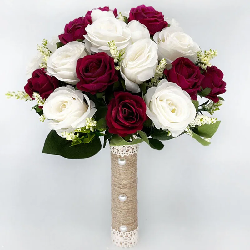 Bride Bridesmaid Wedding Bouquet Silk Ribbon Roses Artificial