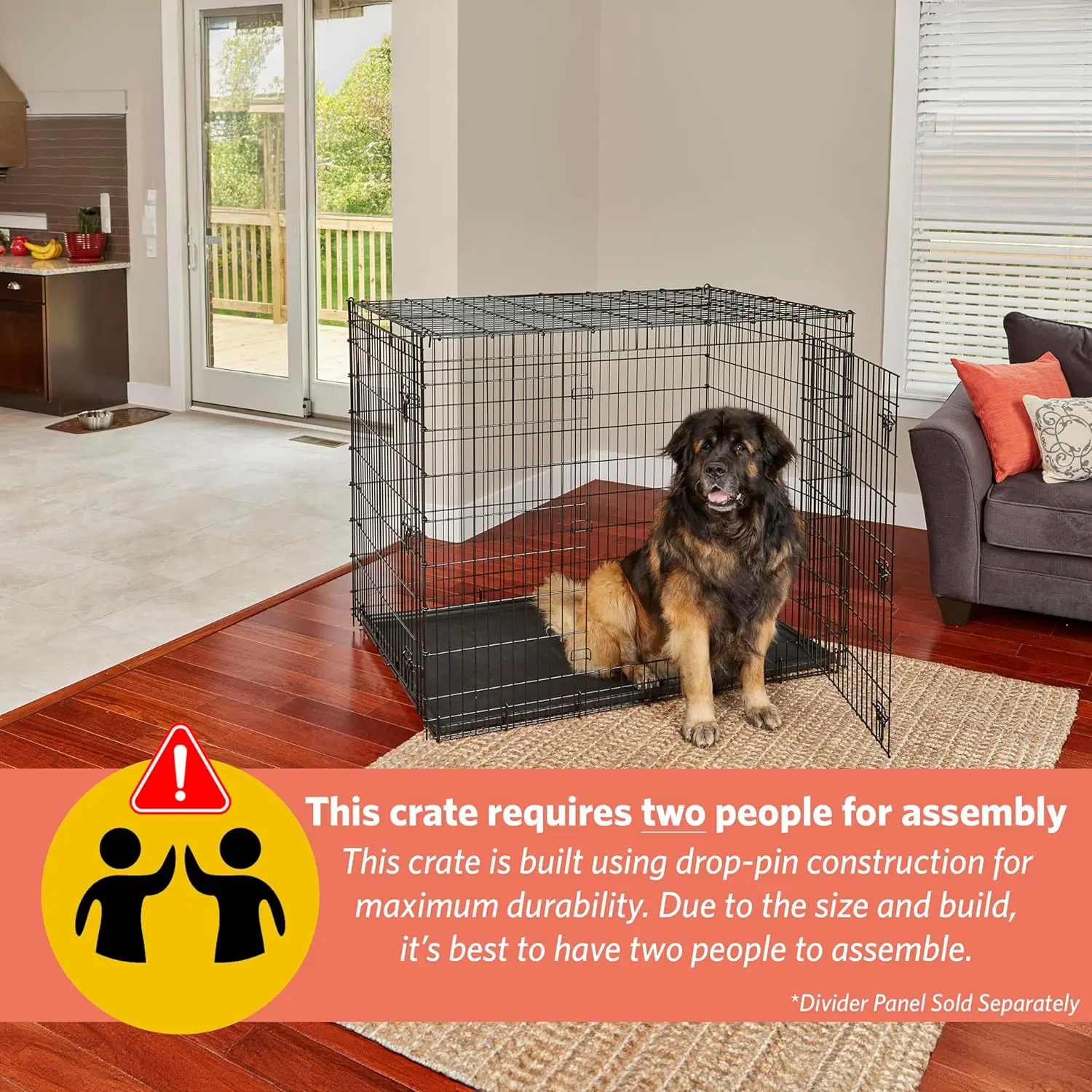 Solutions Series XXL Double Door 54-Inch Dog Crate for the Largest Breeds, Sturdy Drop Pin Assembly, Black E-Coated, SL54DD