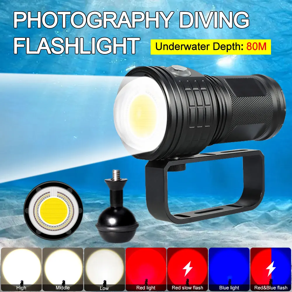 

High Power Diving Flashlight IP68 Highest Waterproof Rating Professional Diving Light Powered by Battery With Hand Rope