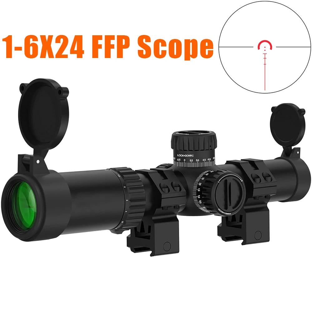 

1-6X24 FFP Rifle Scope Red Illumination Etched Reticle Long Eye Relief Riflescope First Focal Plane Tactical Optical Sight
