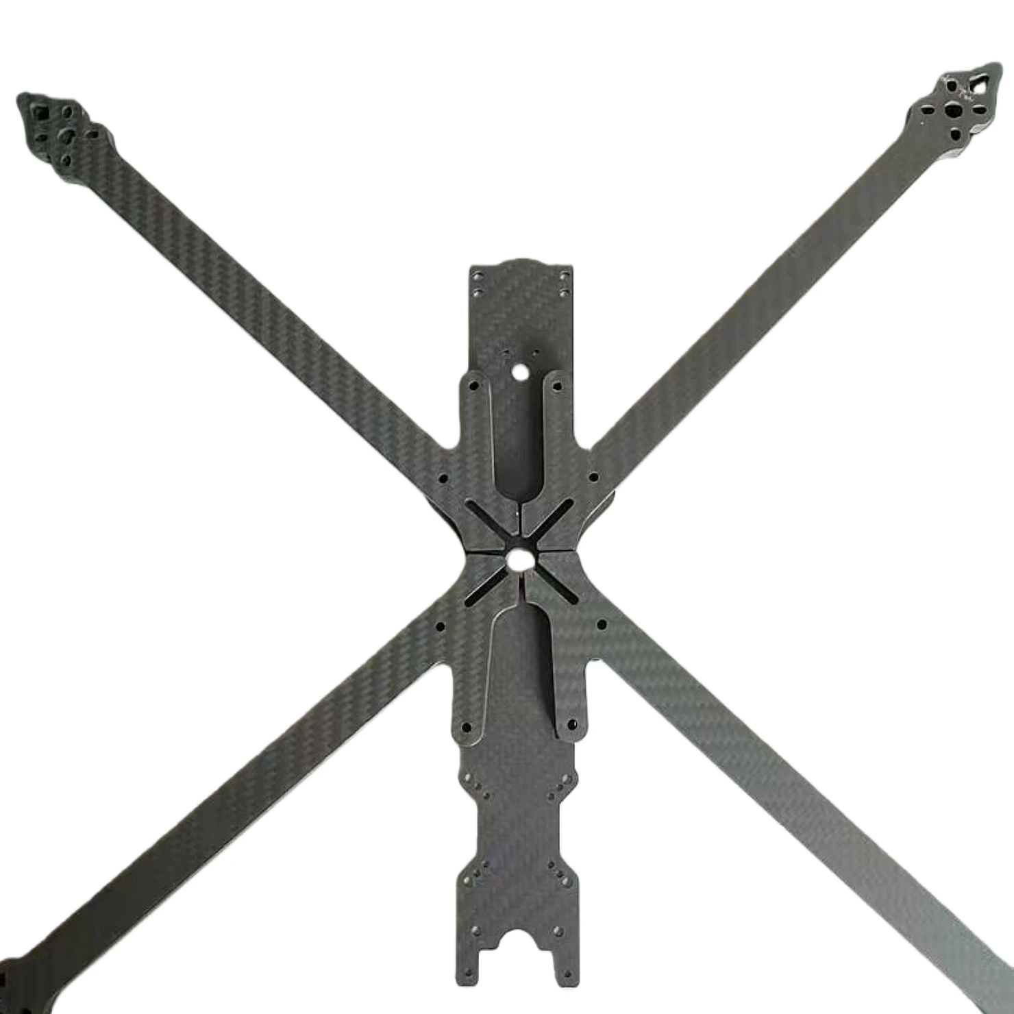 Détail du châssis XL10 V6 en fibre de carbone avec emplacement pour DJI O3 Air Unit, vis et entretoises visibles.
