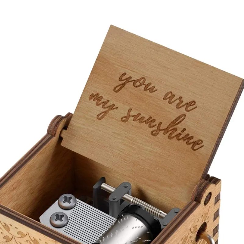 You Are My Sunshine Wooden Music Box Laser Engraved Vintage Gifts for Birthday