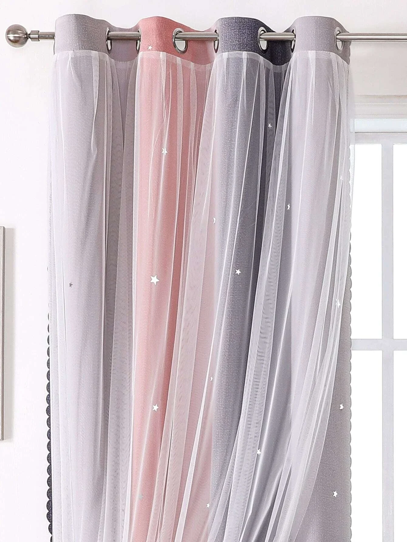 Blackout Kids Curtains for Bedroom Thermal Insulated Silver Twinkle Star Curtains for Boys Antique Grommet Top Window Treatment